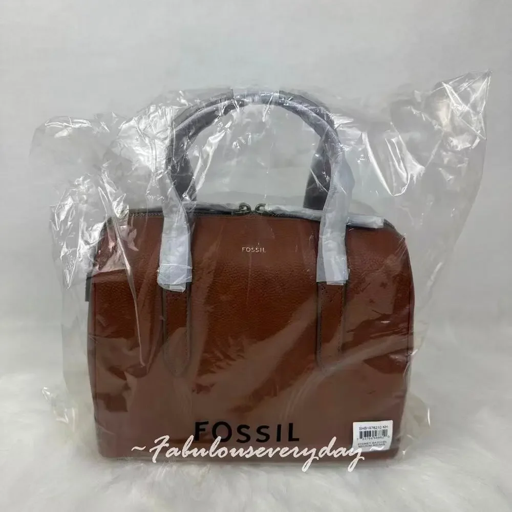 Fossil Sydney Satchel Crossbody Handbag Medium In Leather/Gold/Brown NWT